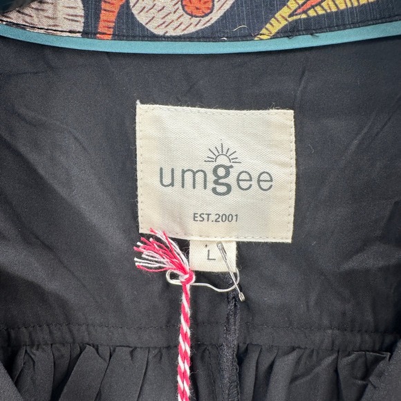 NWT Umgee Tiered Midi Dress LARGE Floral Puff Sleeve Black Multi Color Botanical - Picture 8 of 10